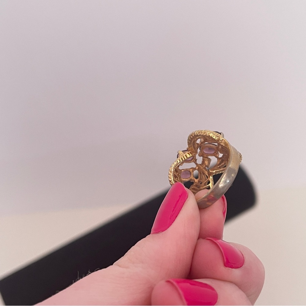 Vintage 18K GOLD Plated Real AMETHYST Stone Holiday Gift Crystal Statement Ring - Picture 7 of 12